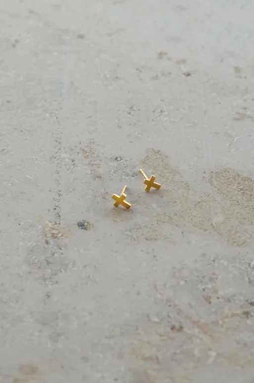 By bar Earrings*PD cross | gold